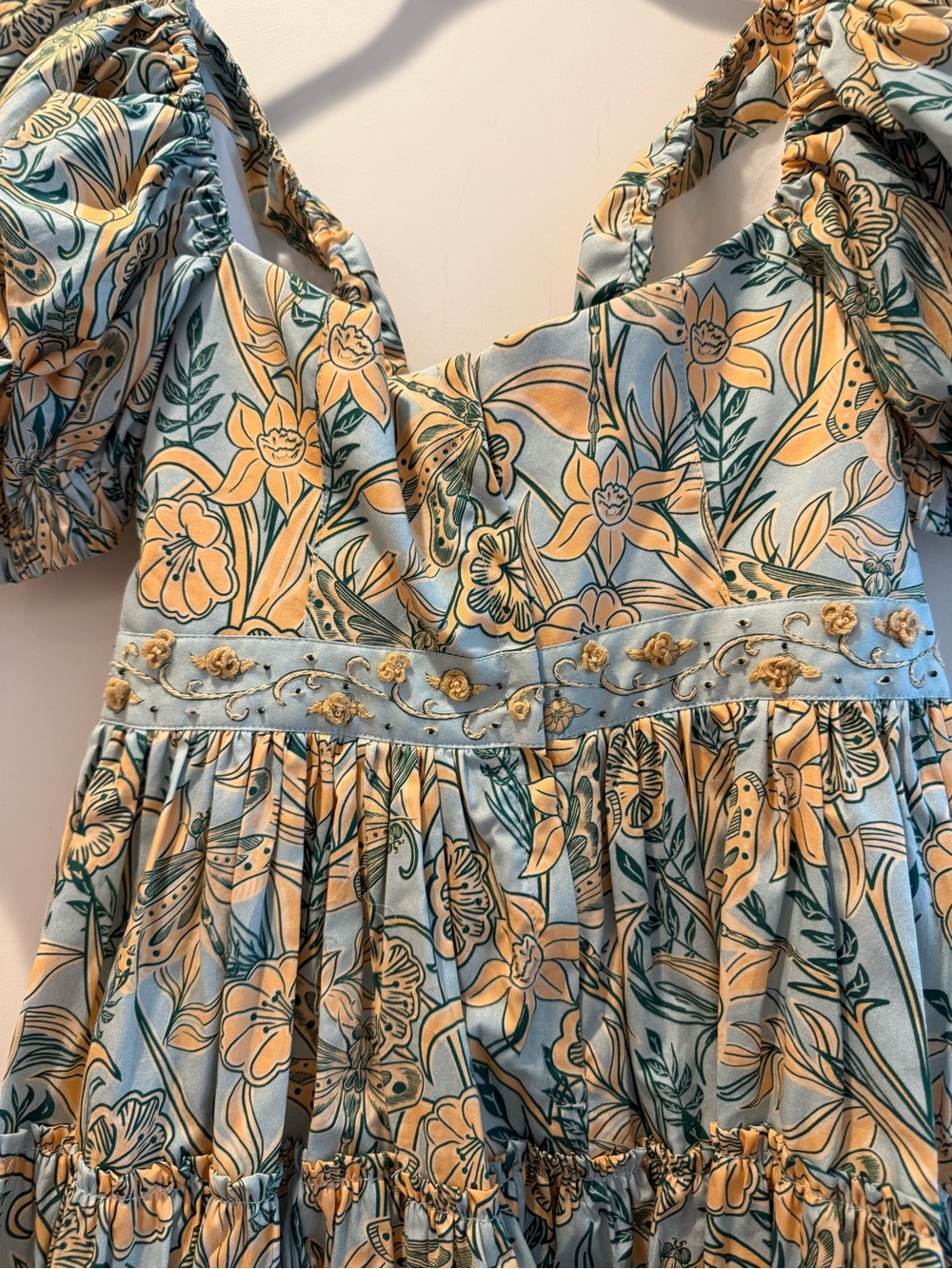 Agua by Agua Bendita Aqua and Yellow Floral Puff-Sleeve Mini Dress - Picture 5 of 7